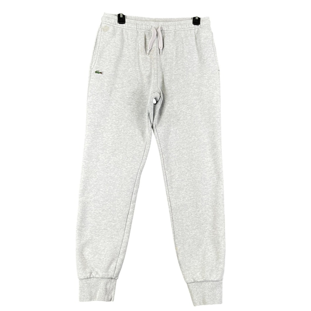 Lacoste Sport Sweatpants Mens M Gray Logo Joggers Drawstring Athleisure Casual